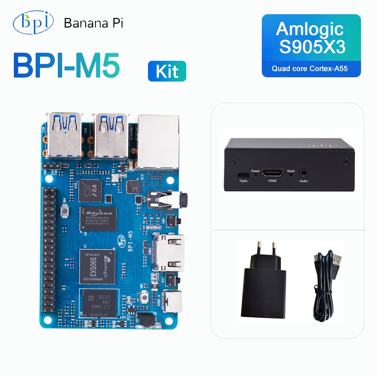 Banana Pi Bpi-M5 - บอร์ดพัฒนา Banana Pi BPI-M5 ชุดขายดีพร้อมเคสเหล็กและอะแดปเตอร์ไฟ