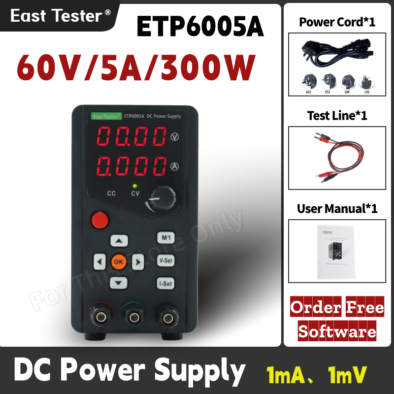 Programmable Dc Power Supply 60V 5A - ETP6005A จอแสดงผลดิจิทัลแบบ4ช่องเดียวไฟ LED 60V 5A 300W